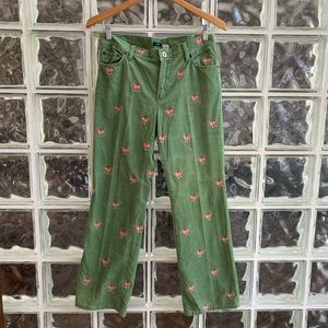 J. Crew Corduroy High-Waist Pants, Rooster Print